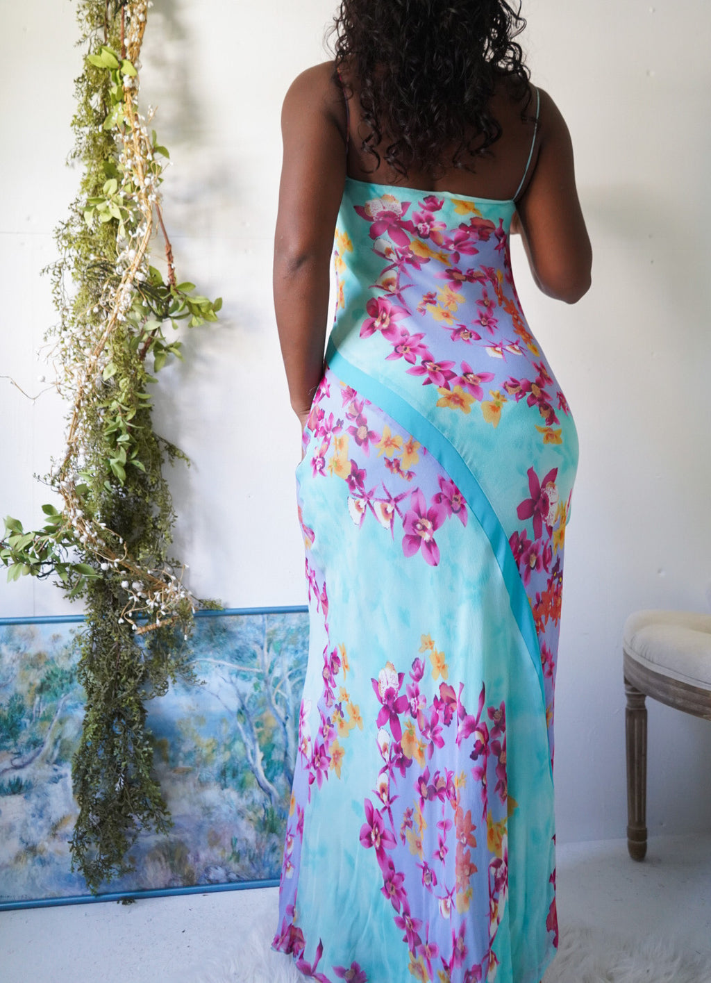 Vintage Y2K Romantic Light Turquoise Floral 2 Piece Gown