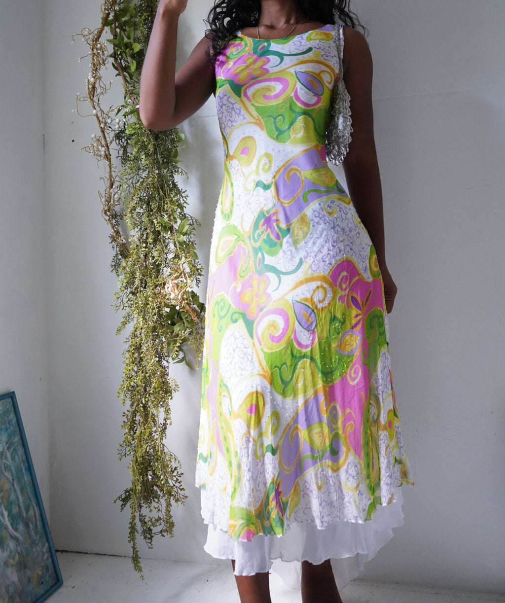 Y2K Beaded Colorful Silk Dress
