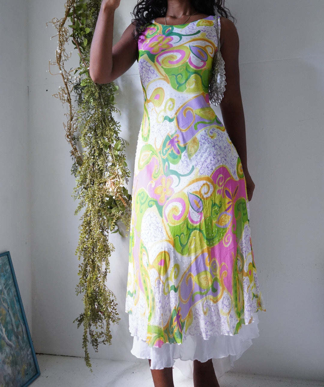 Y2K Beaded Colorful Silk Dress