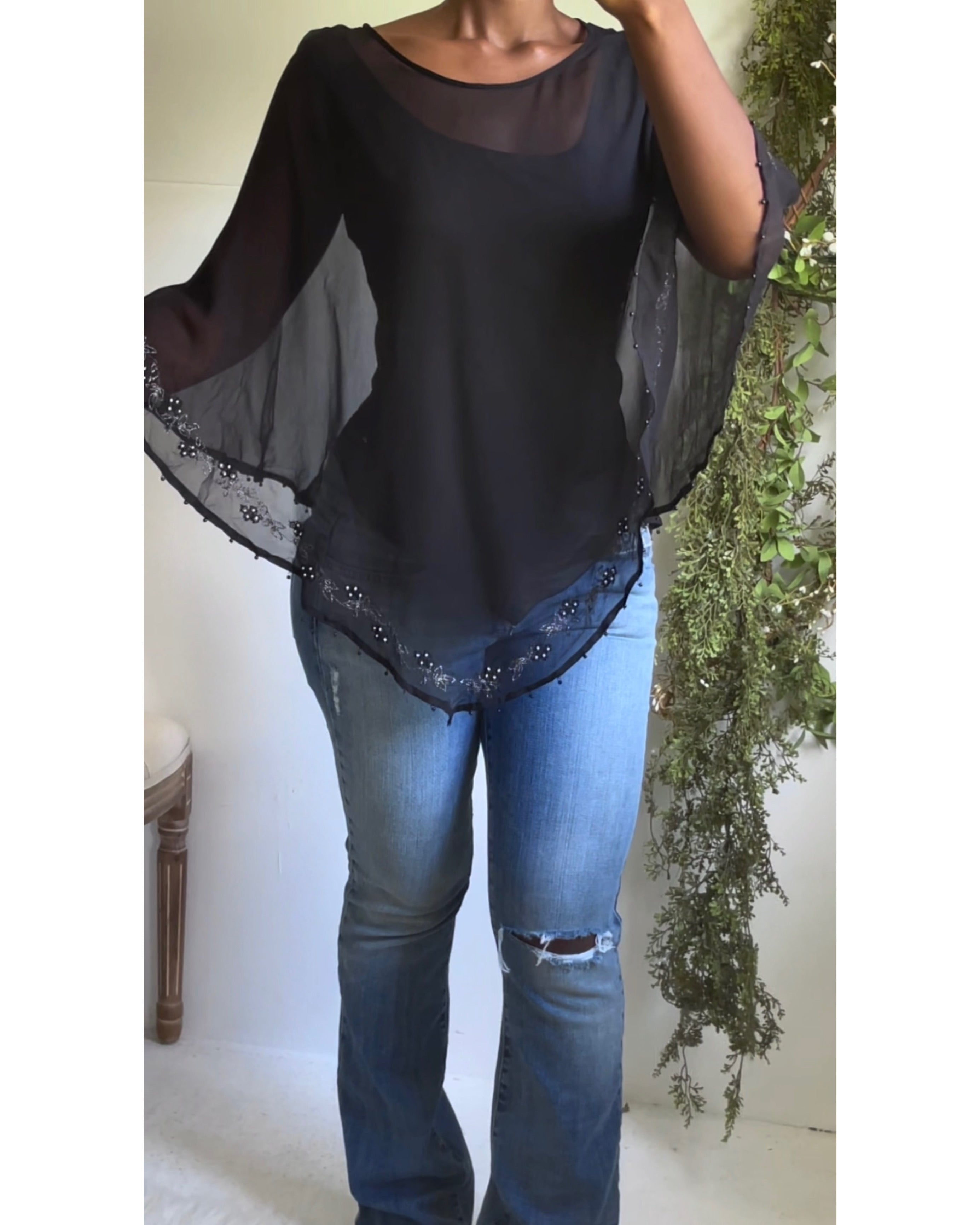Rare Silk Black Scarf Top
