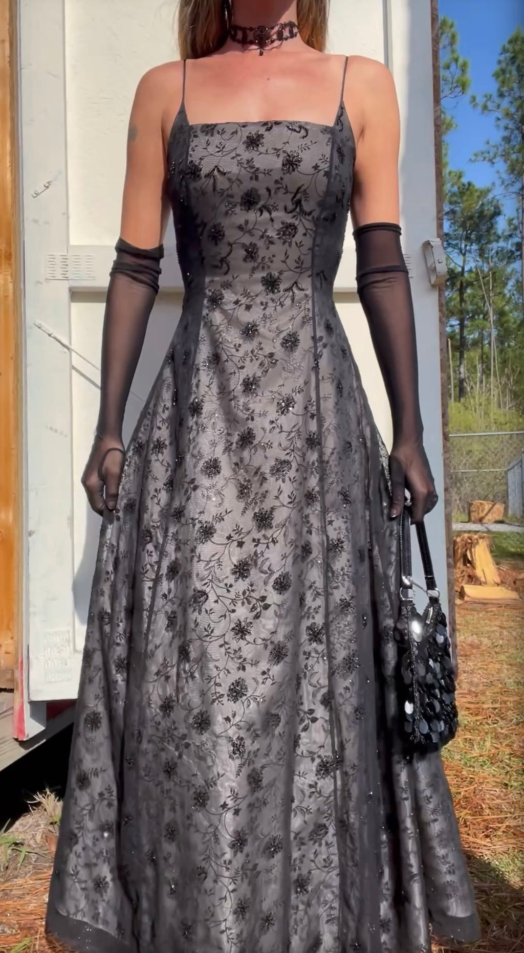 Y2K Burnout Floral Lace Up Back Gown