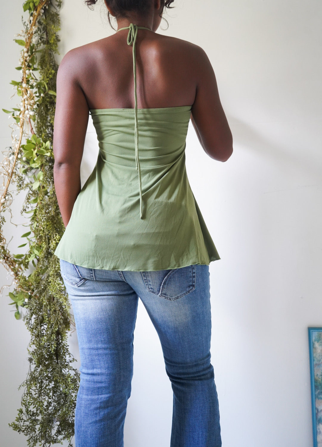 Y2K Forest Green Halter Babydoll Top