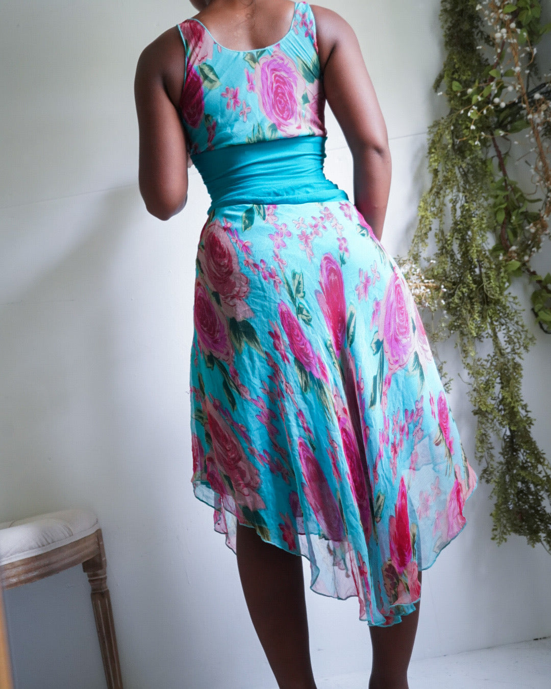 Rare Y2K Silk Floral Garden Fairy Dress