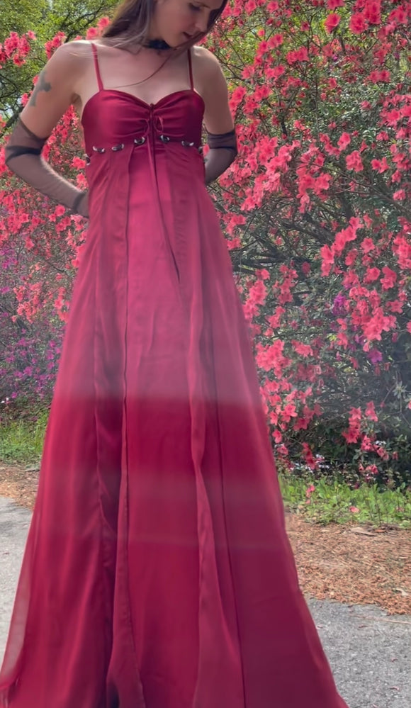 Handmade split front rose gown