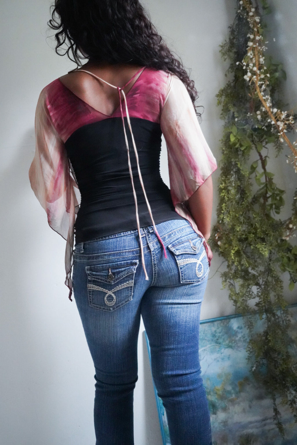 Y2K Ruched Angel Sleeve Top