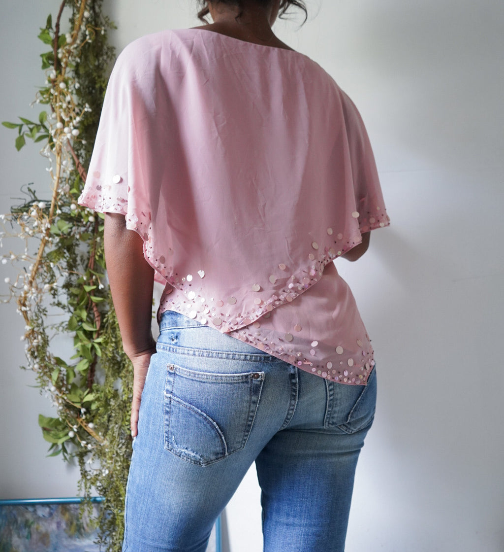 Rare Y2K Blush Pink Sequin Trim Top