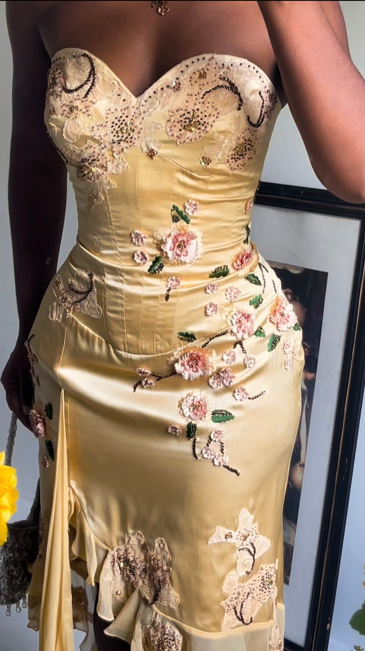 Deadstock Rare Silk Butter Yellow Corset Dress