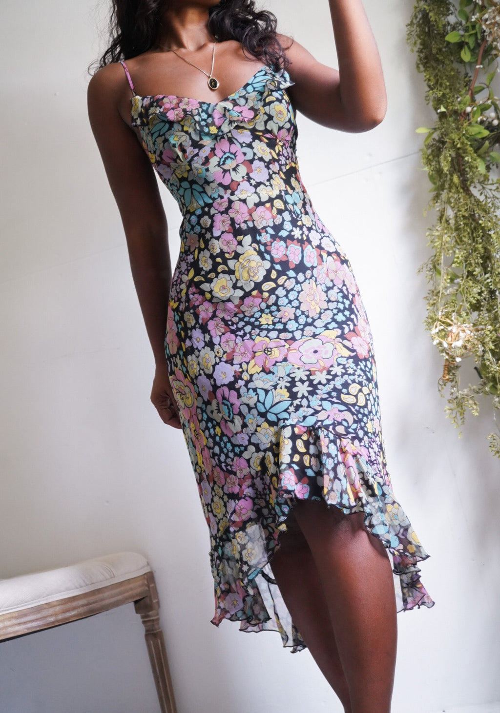 Y2K Ruffle Ditsy Floral Slip Dress
