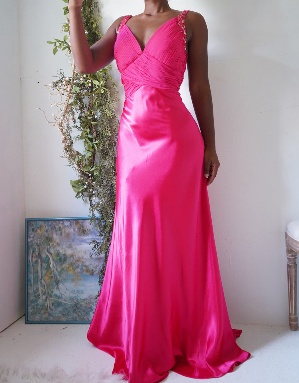 Y2K Deep Coral Pink Satin Gown