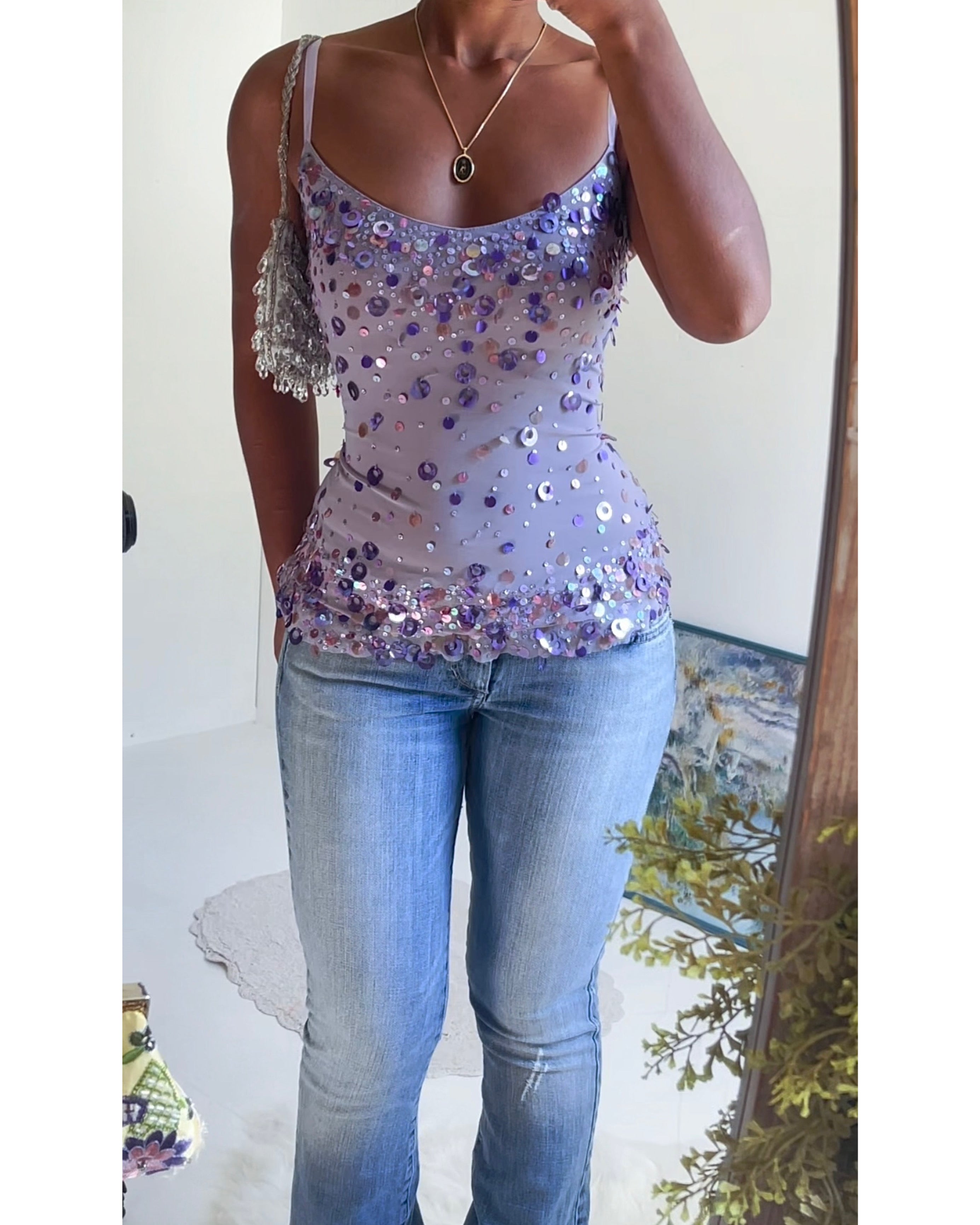 Rare Lavender Mesh Sequin Cami