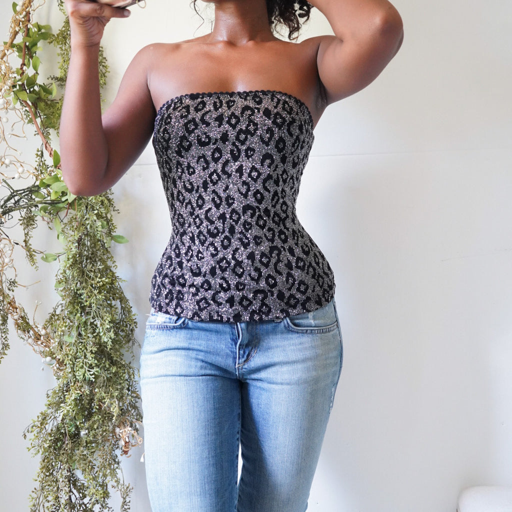 Animal Print Y2K Glitter Tube Top