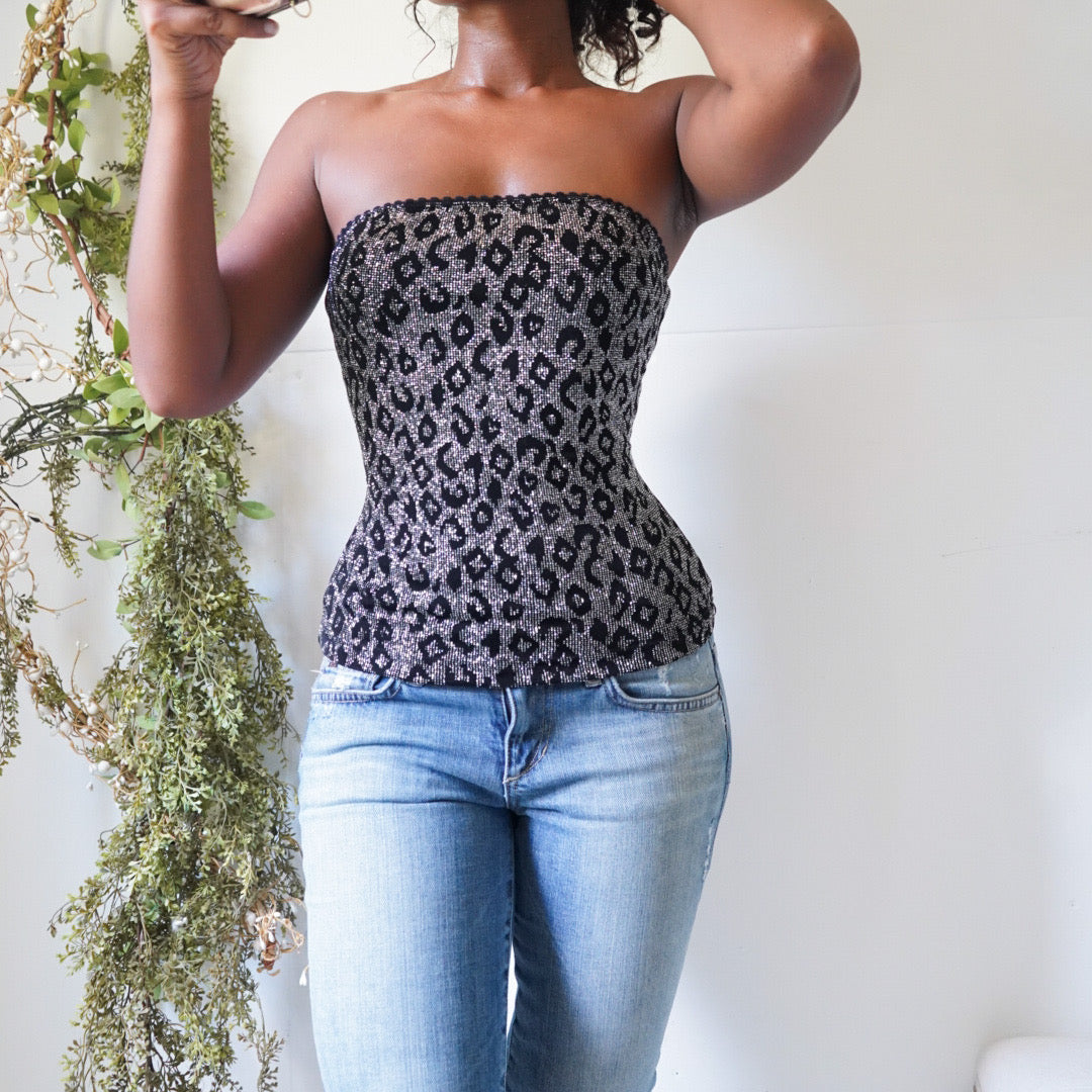 Animal Print Y2K Glitter Tube Top