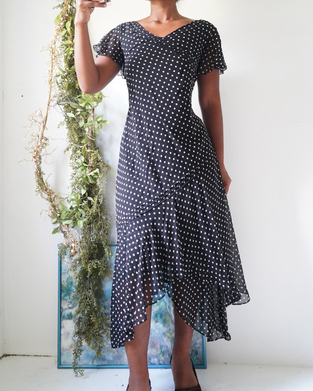Y2K Monochrome Polka Dot Fairy Hem Dress
