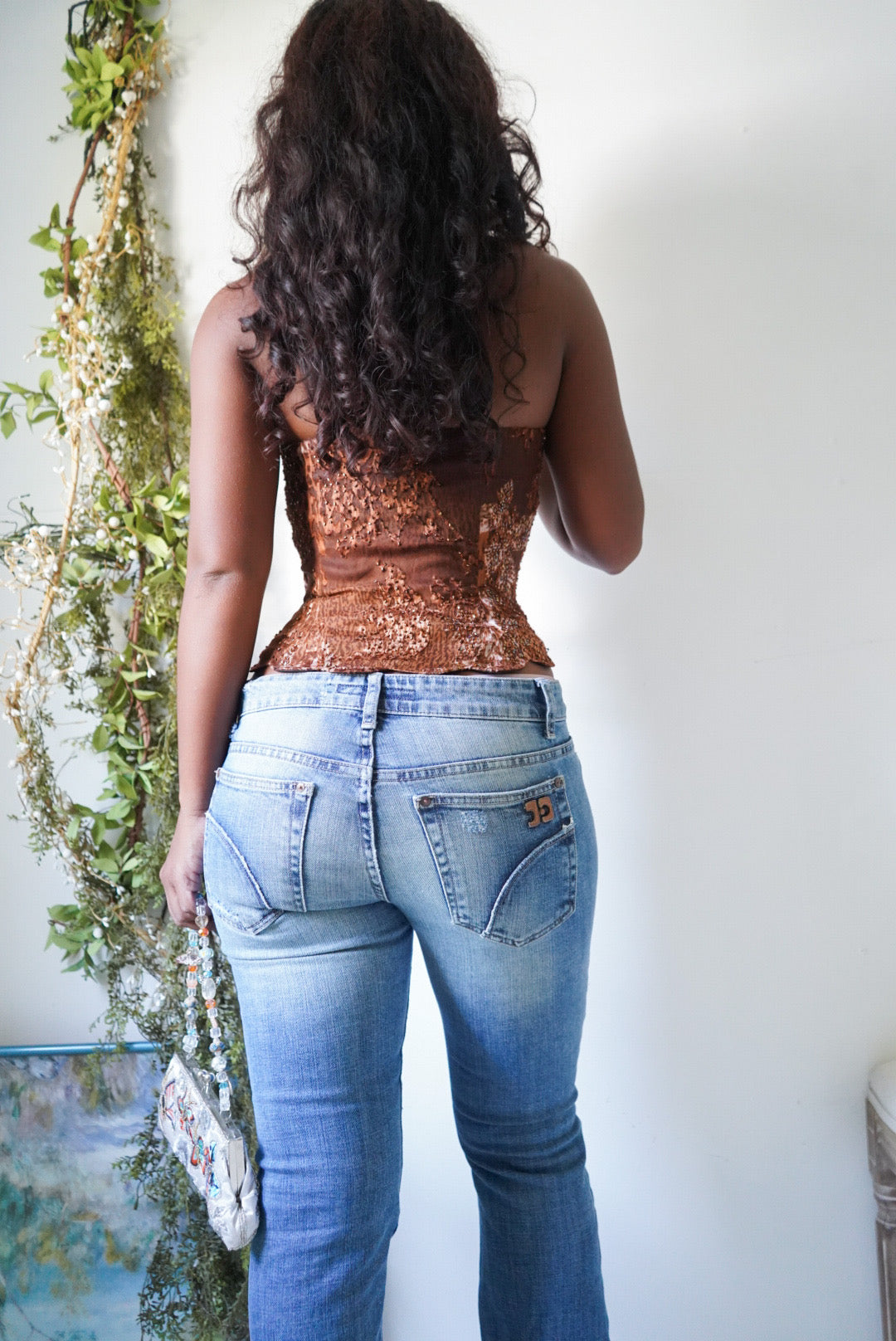 Rare Y2K Devore Silk Beaded Animal Print Bustier