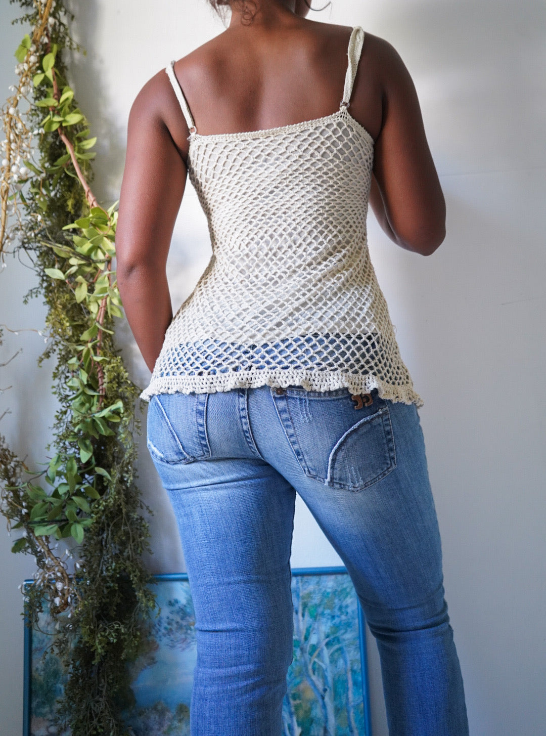 Y2K Cream Crochet Knit Cami