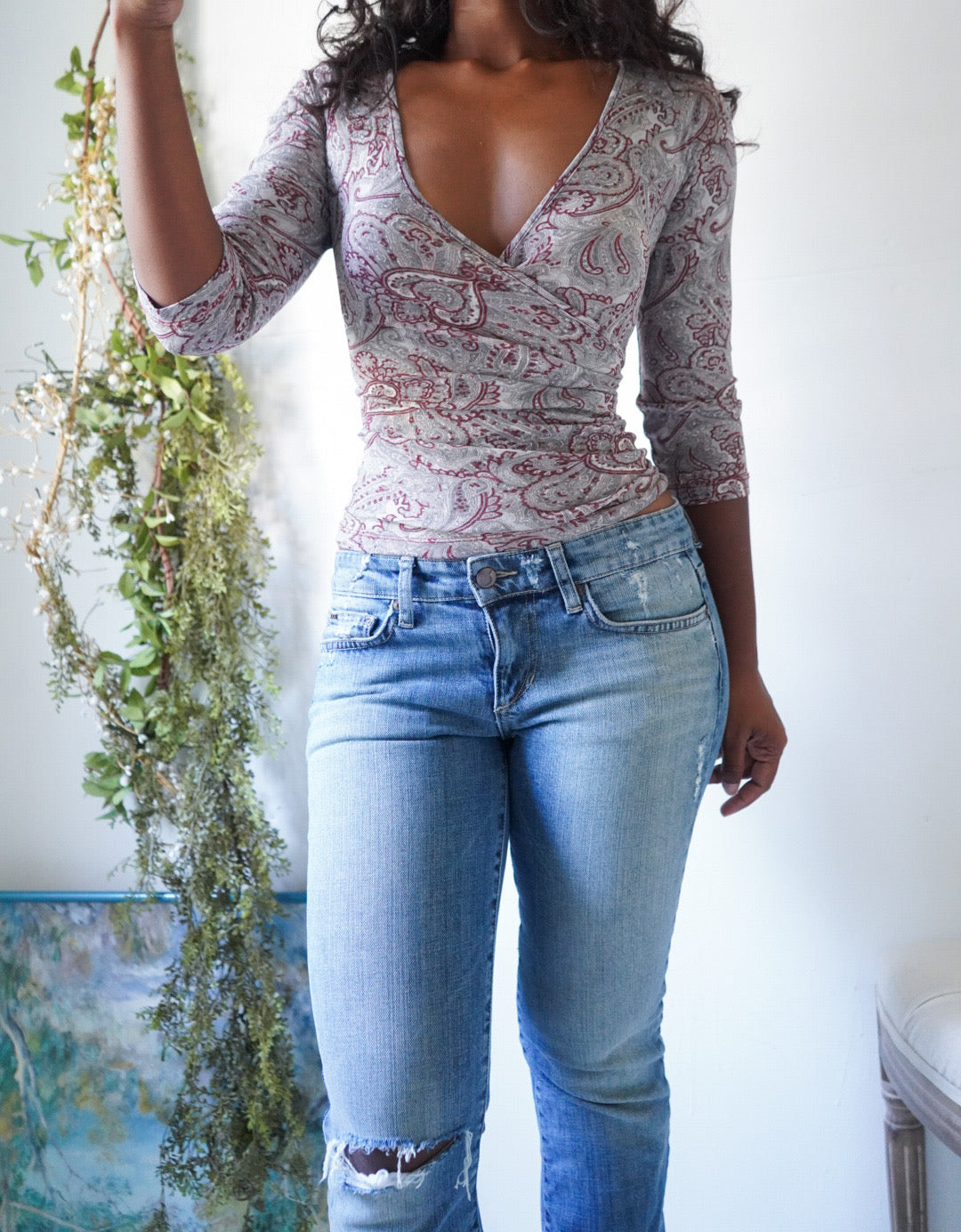 Paisley Mesh Crossover Top
