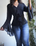 Y2K Black Sparkle Embellished Ruffle Top
