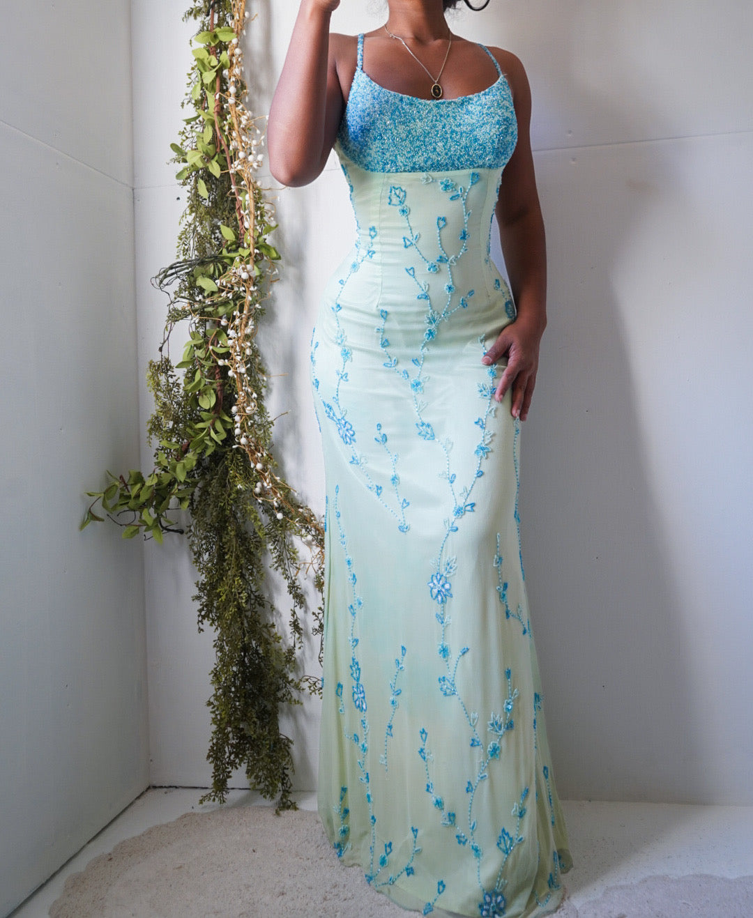 Vintage Y2K Pale Mint Beaded Gown