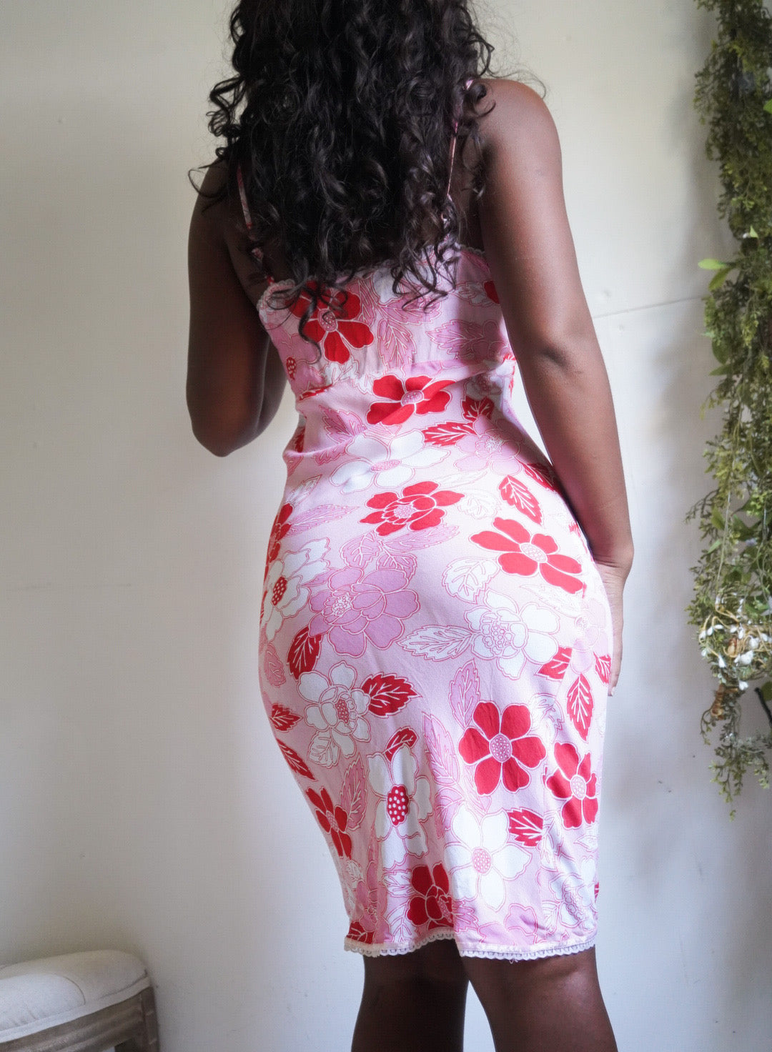 Y2K Dainty Floral Cinch Neckline Slip Dress
