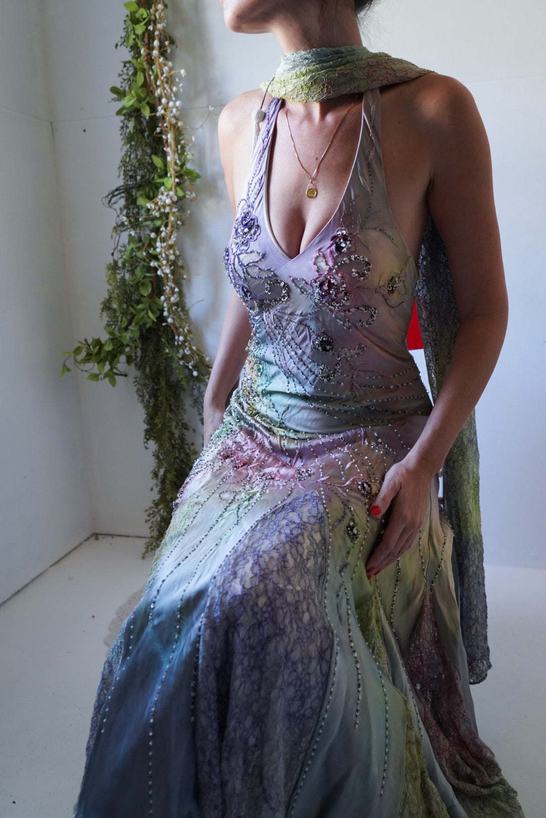 Rare Beaded Forest Fairy Halter Gown