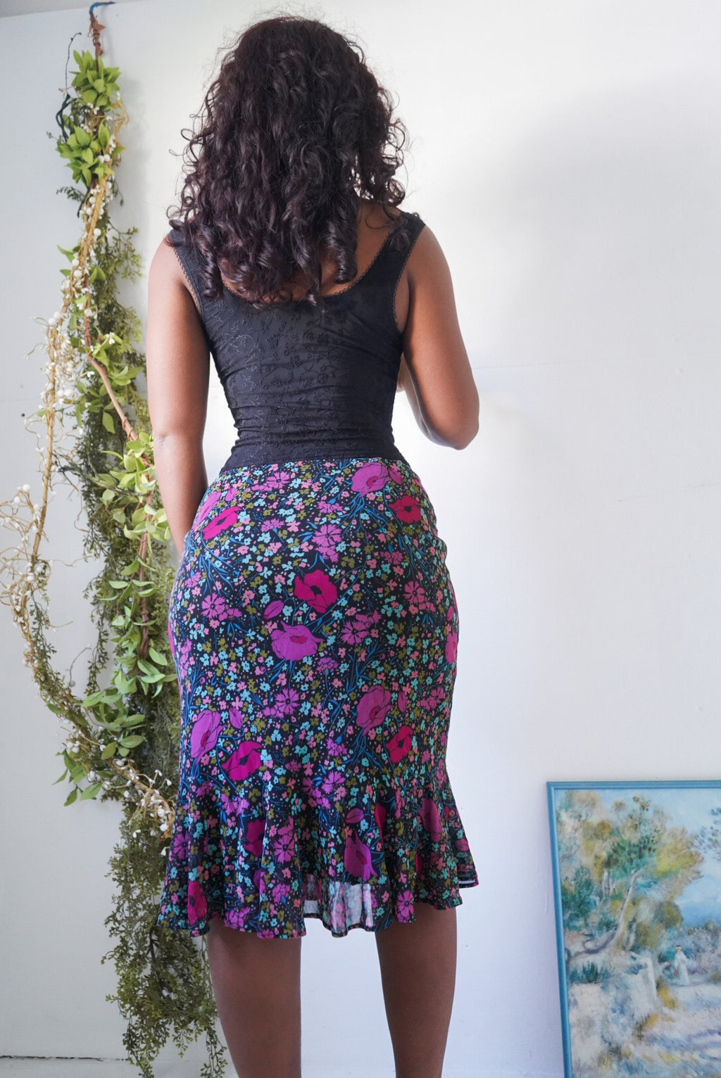 Y2K Black Colorful Floral Skirt