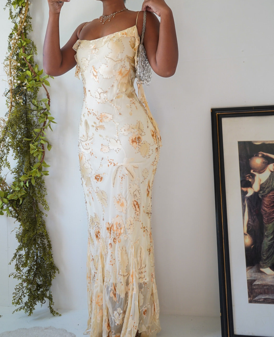 Champagne Cream Beaded Burnout Gown