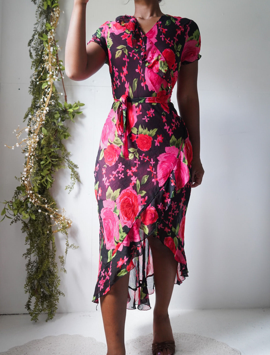 Y2K Floral Ruffle Hem Dress