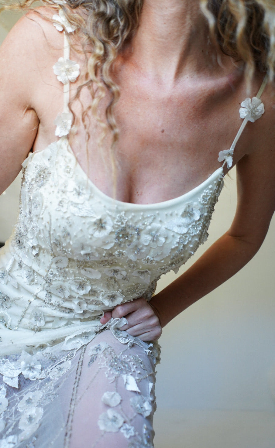 Y2k Floral Appliqué Beaded Wedding Dress