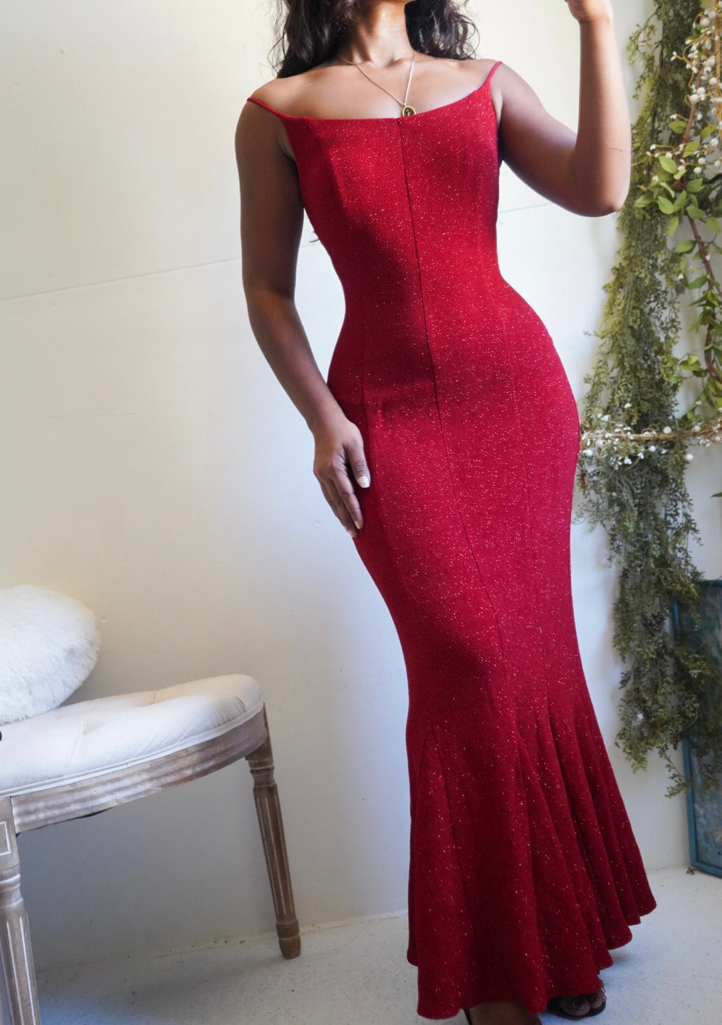Y2K Red Slinky Glitter Gown