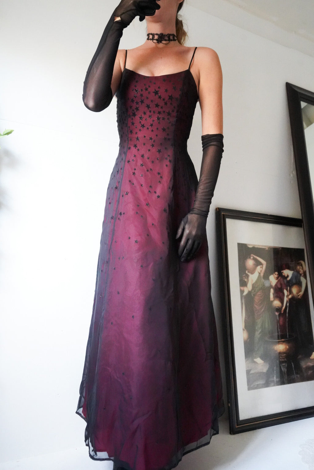Y2k Black and Red Star Gown