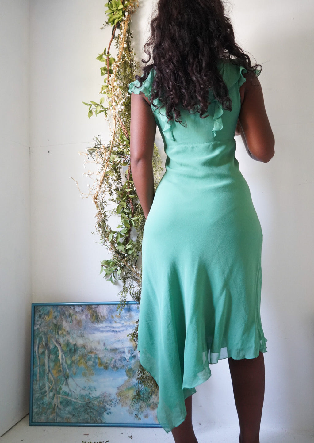 Y2K Dainty Green Silk Dress