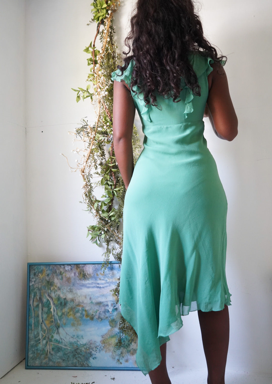 Y2K Dainty Green Silk Dress