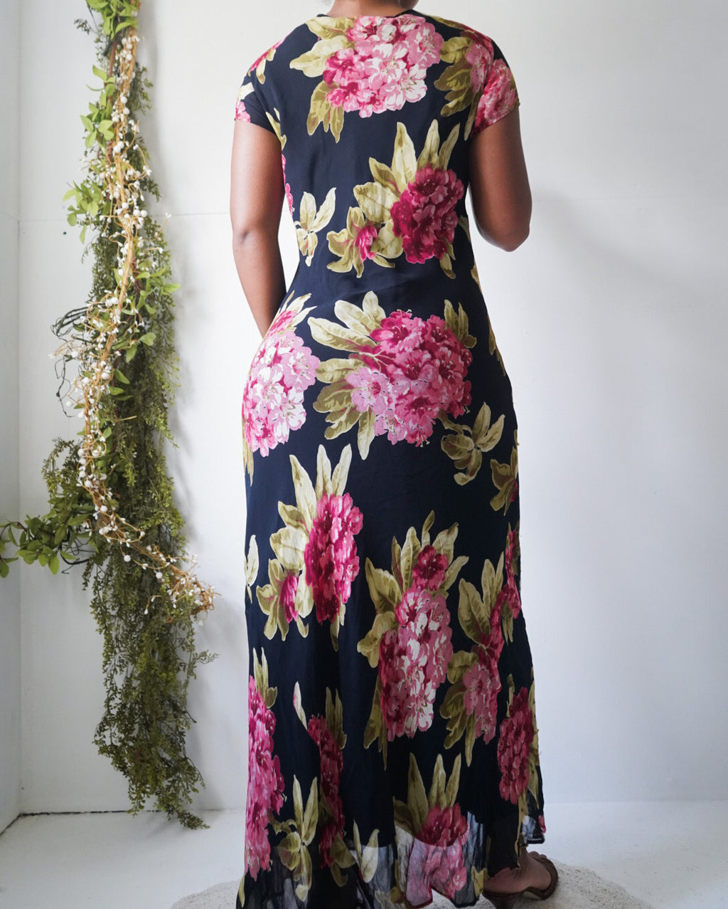 Vintage 90’s Floral Black Maxi Dress