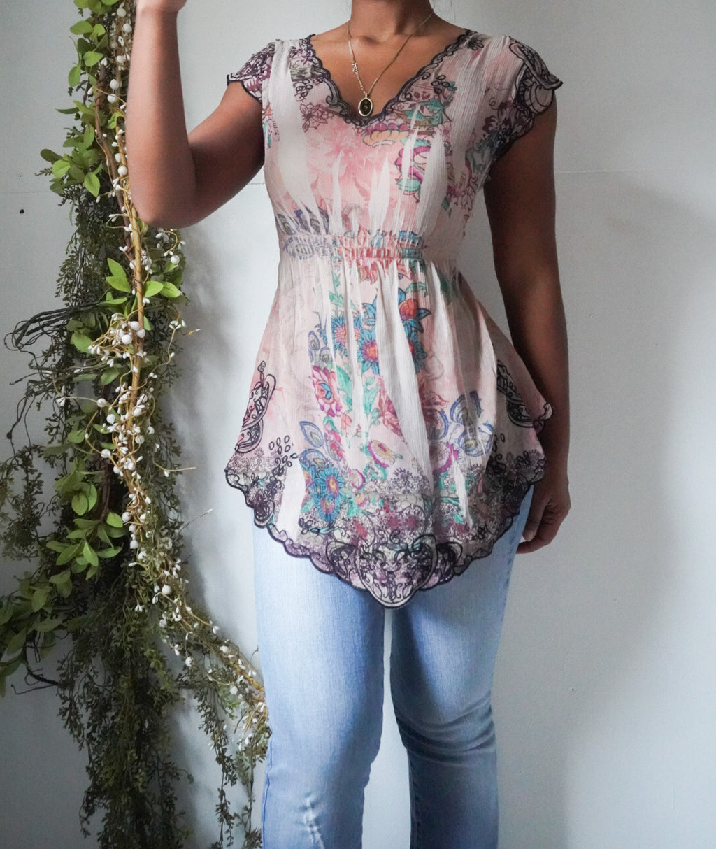 Y2K Boho Short Sleeve Top