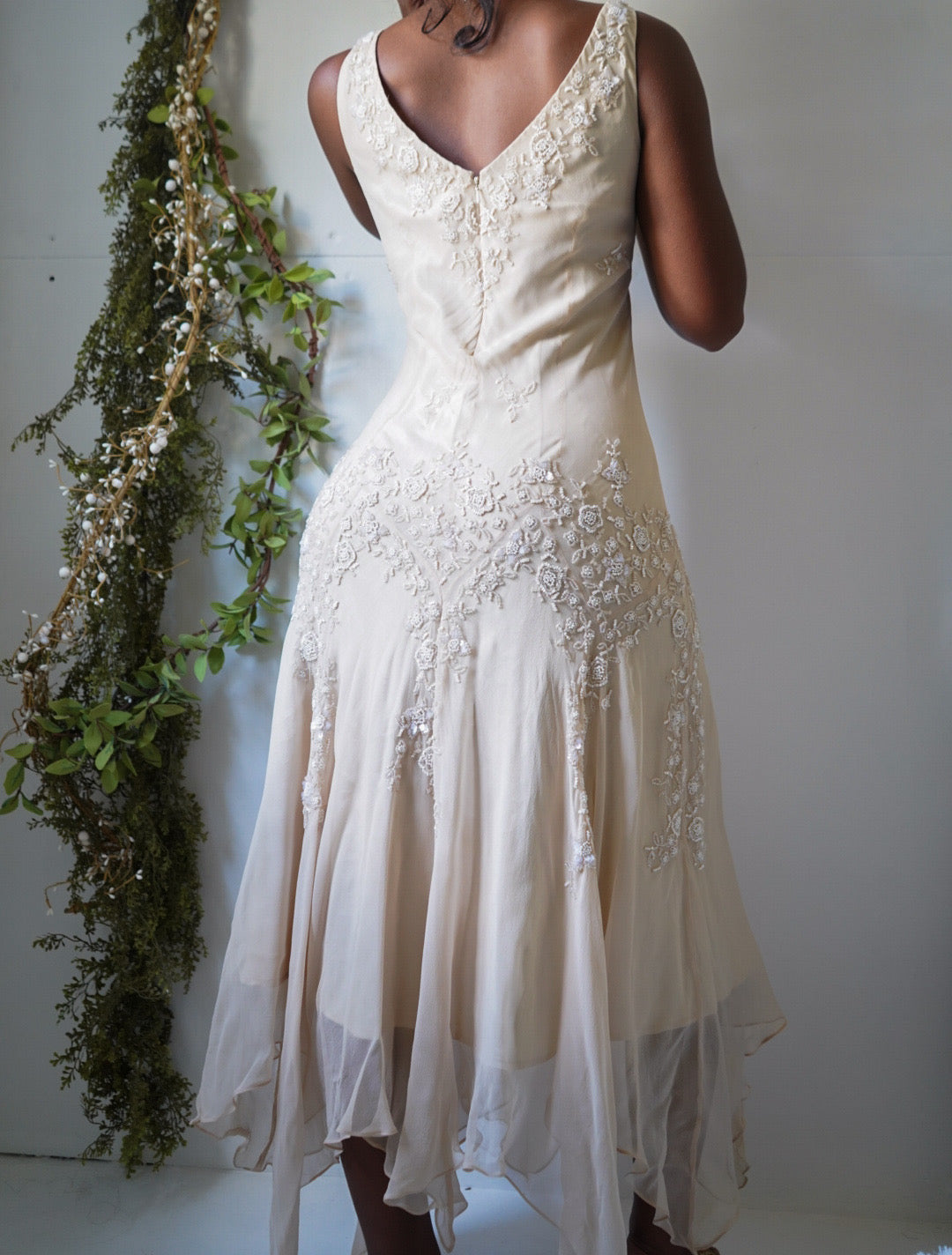 Vintage Cream Silk Beaded Fairy Dress