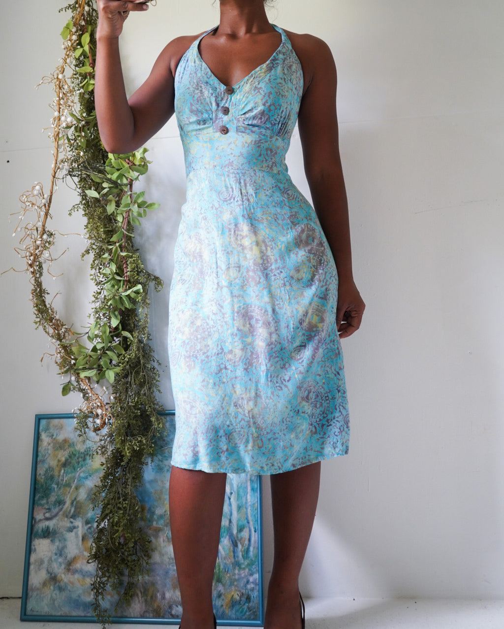 Y2K Batik Print Halter Sundress