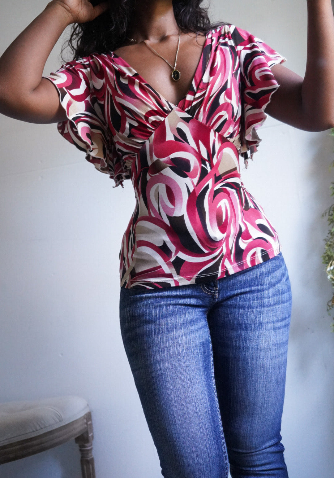 Y2K Abstract Flutter Sleeve Top