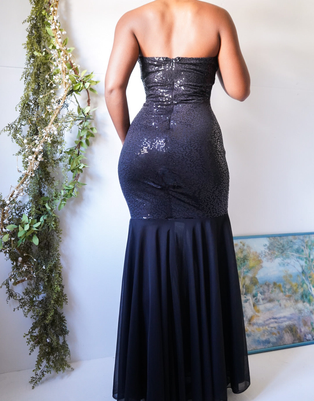 Black Sequin Mermaid Hem Gown