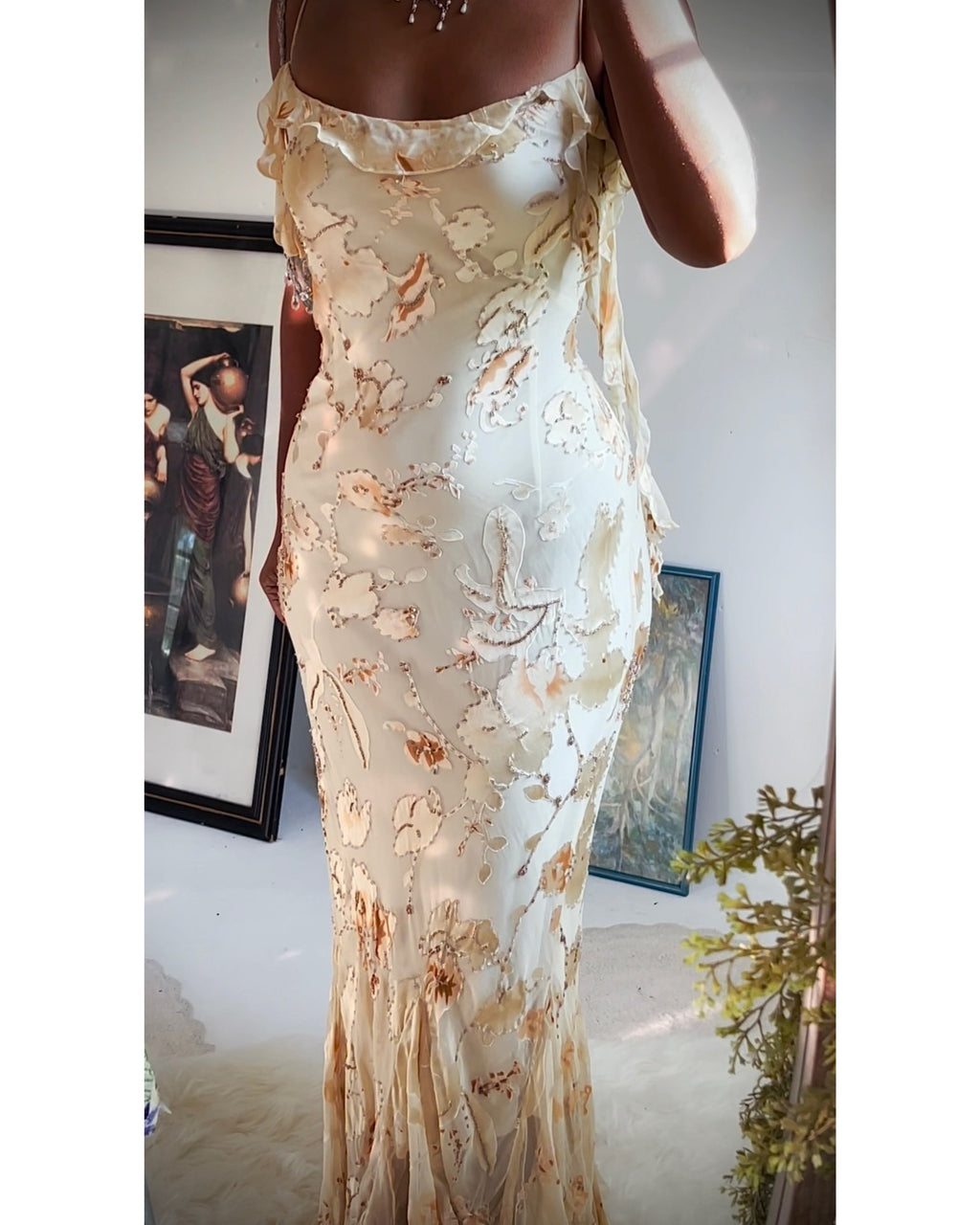 Champagne Cream Beaded Burnout Gown