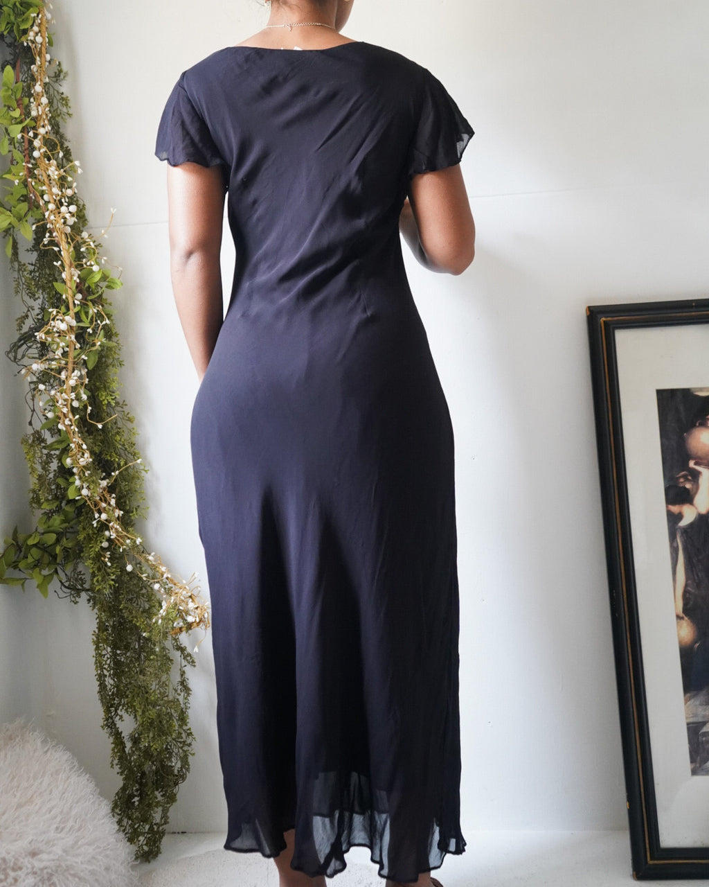 Vintage 90’s Black Garden Floral Midi Dress