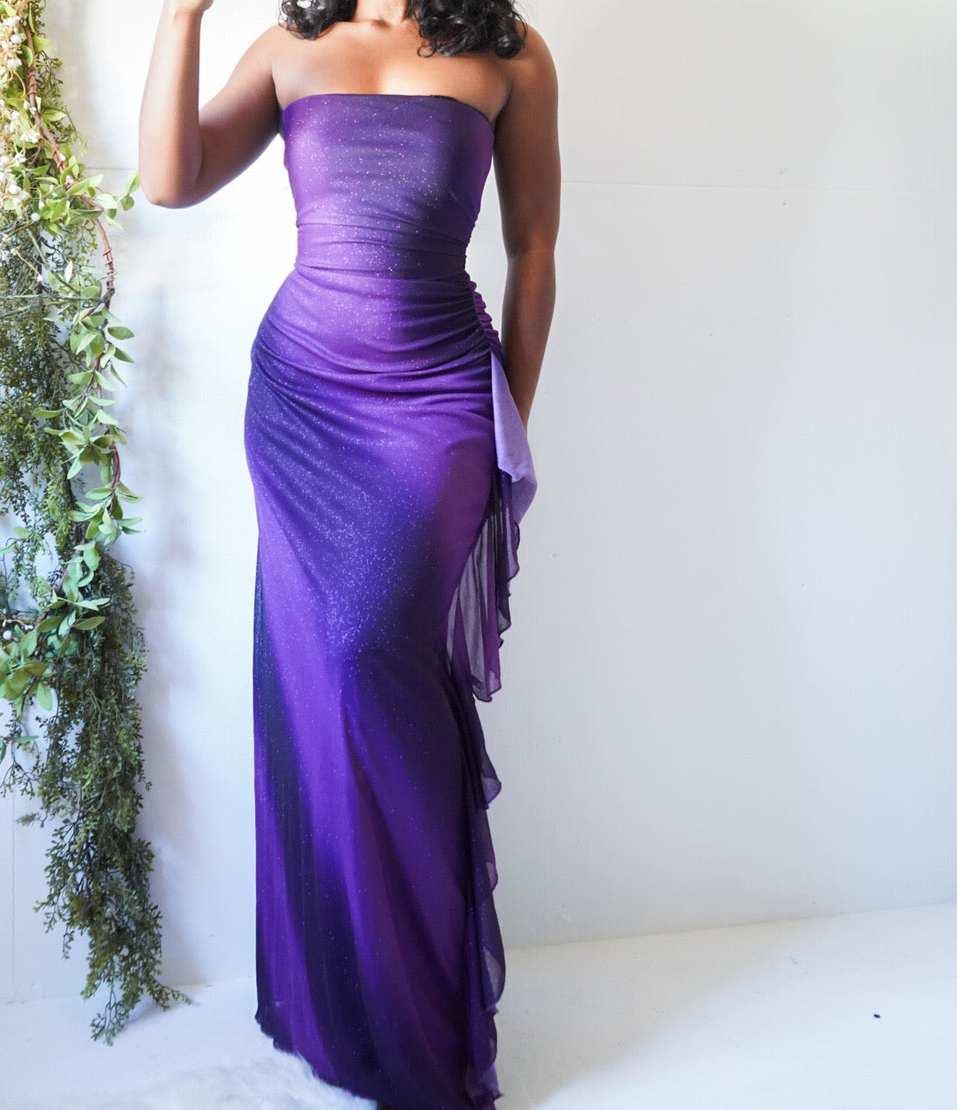 Gradient Purple Sparkle Strapless Gown