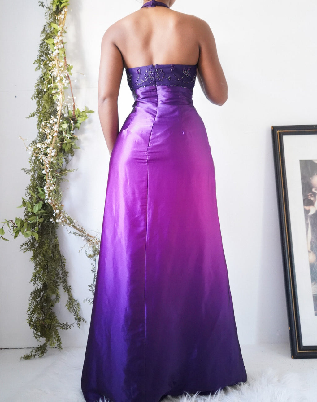 Y2K Ombre Purple Beaded Neckline Gown