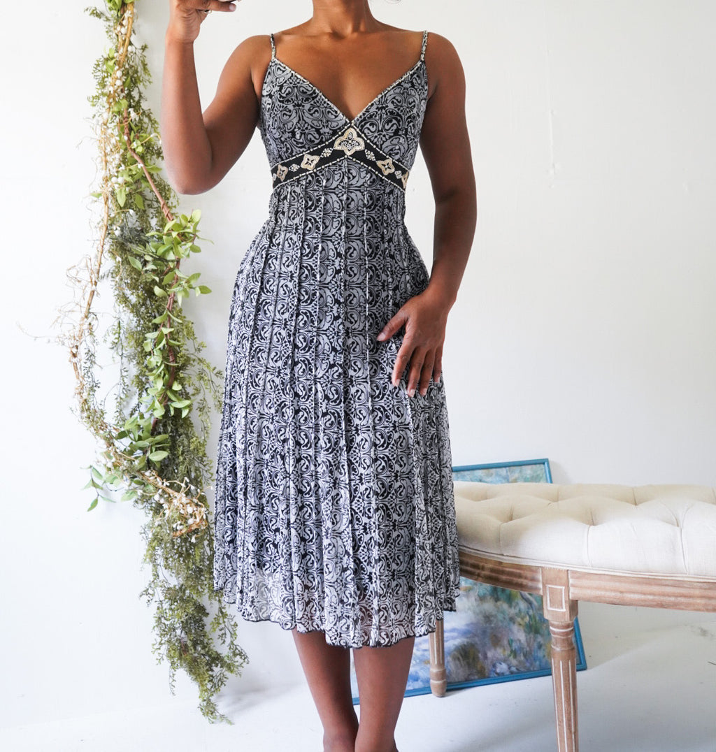 Vintage Y2K Monochrome Boho Dress