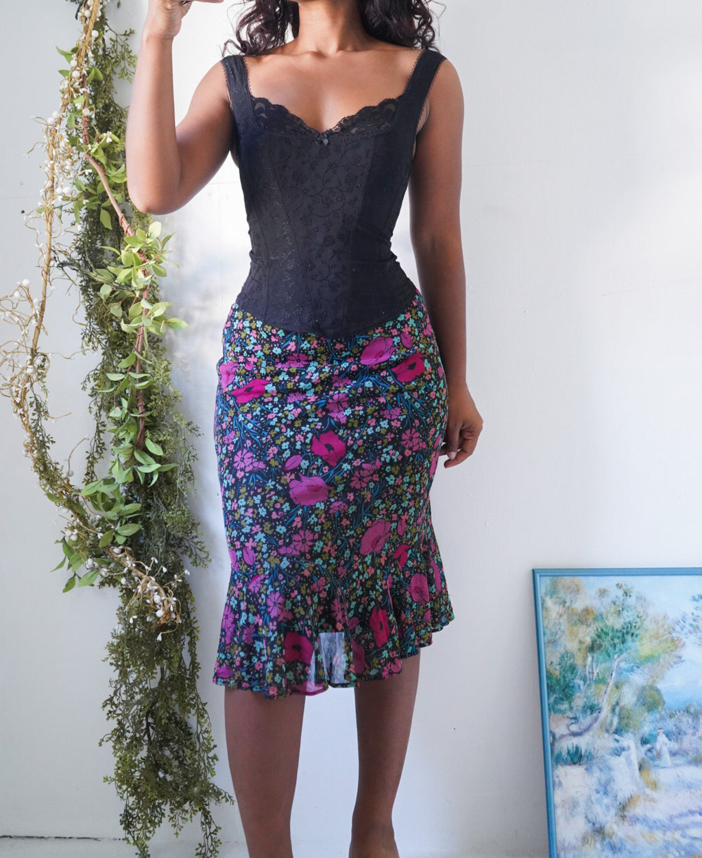 Y2K Black Colorful Floral Skirt