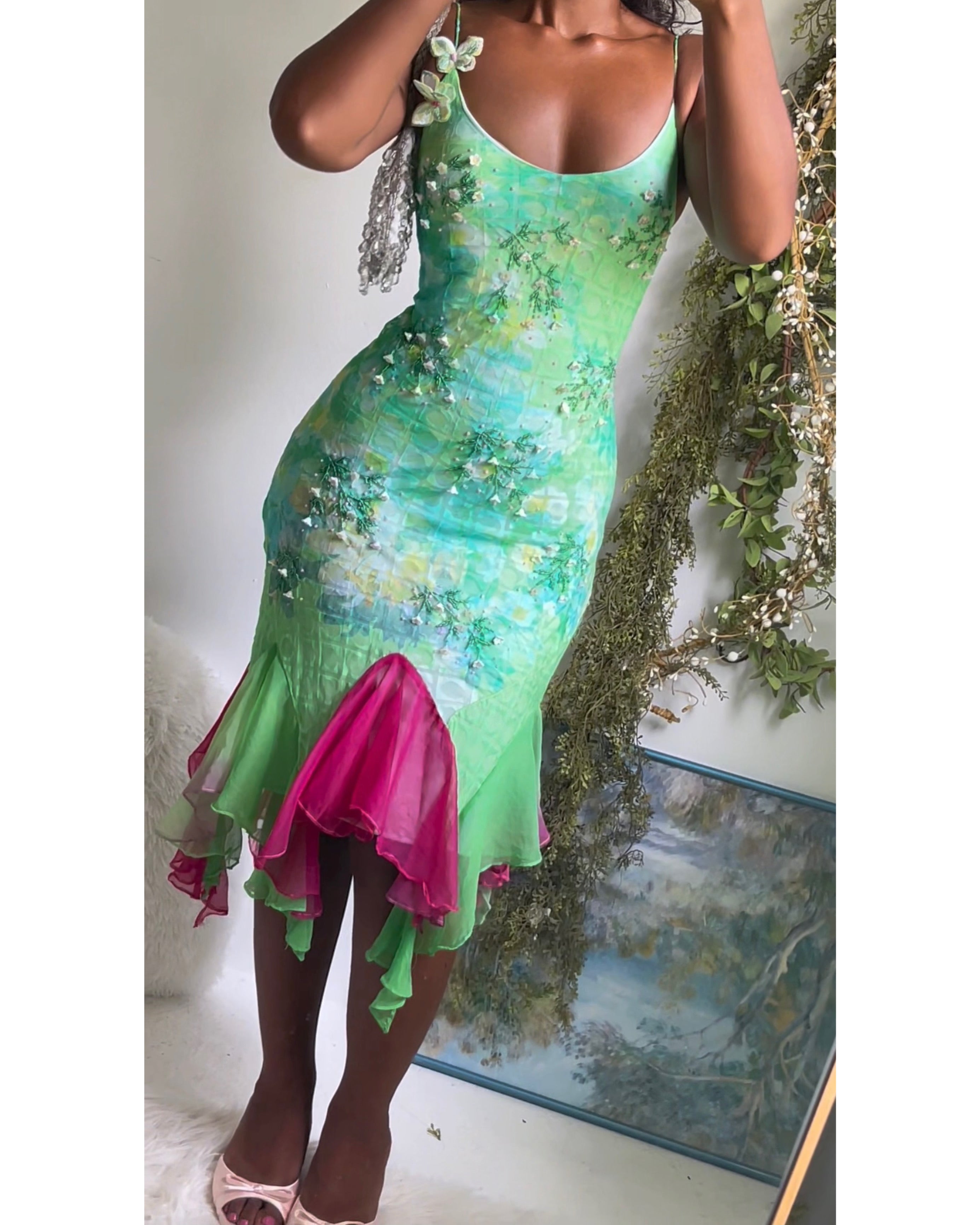 Silk Beaded Fairy Reworked Midi Dress