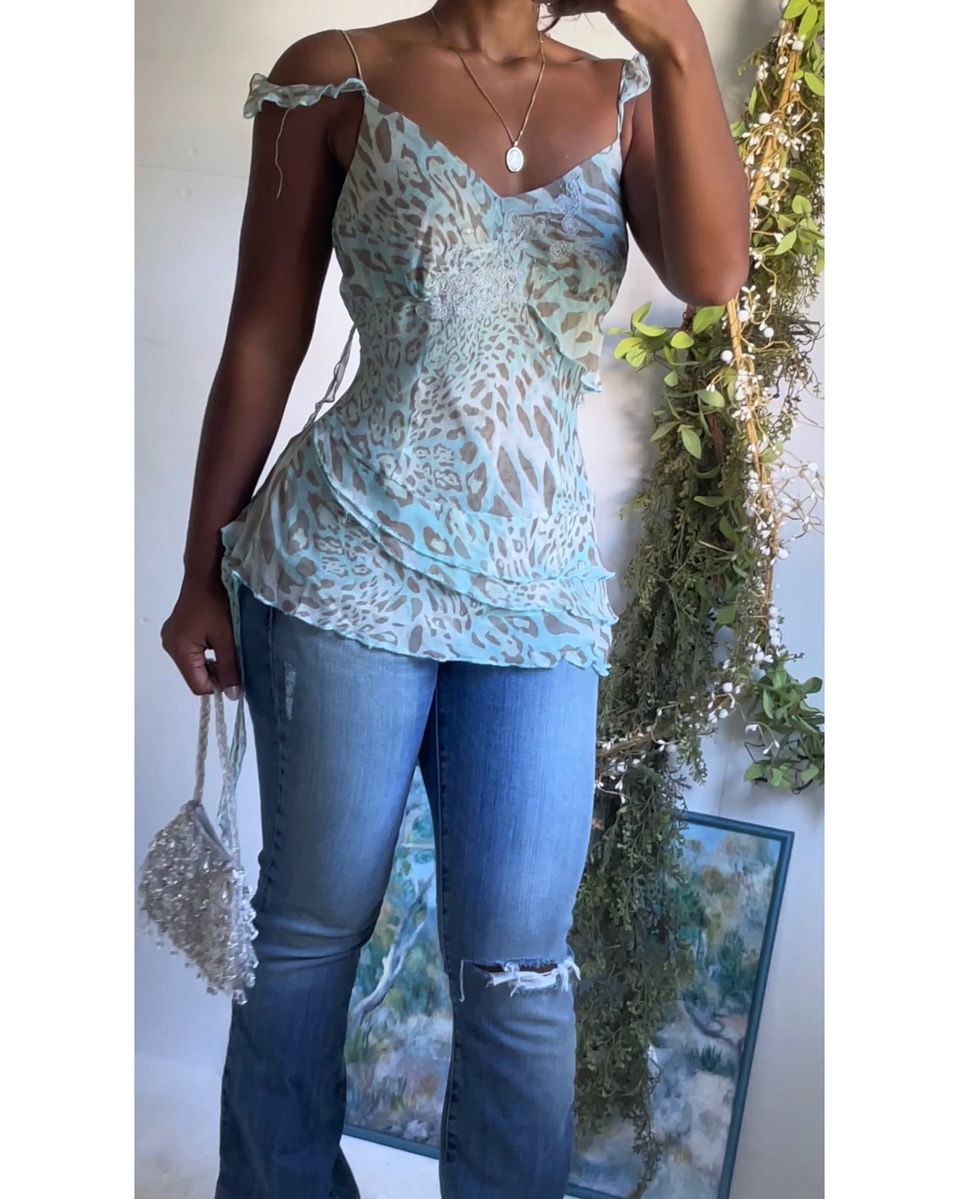 Rare Y2k Silk Animal Print Fairy Cami