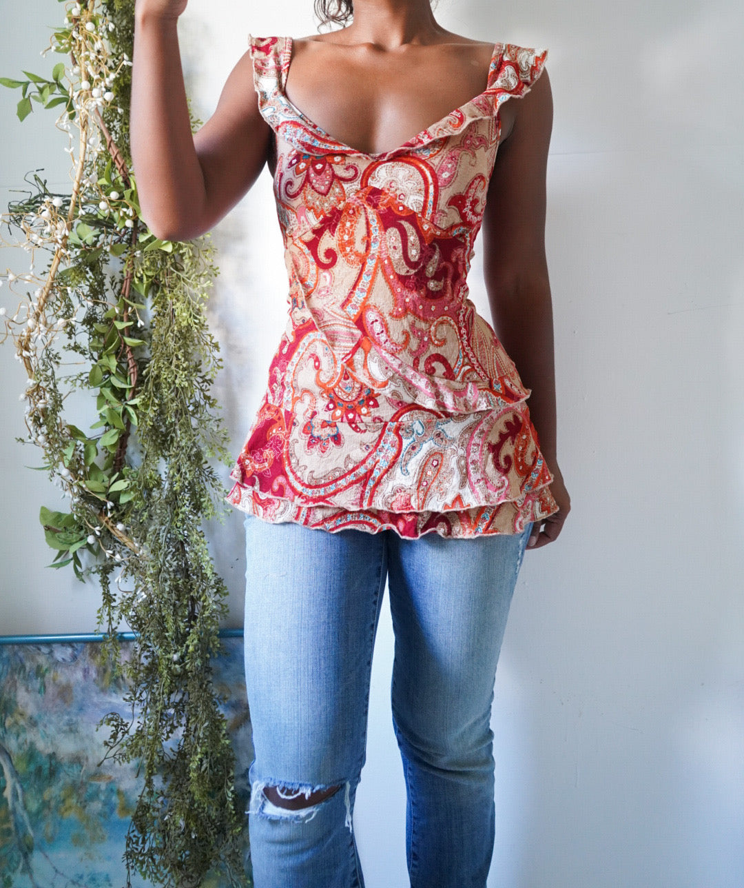 Y2K Paisley Lace Babydoll Top
