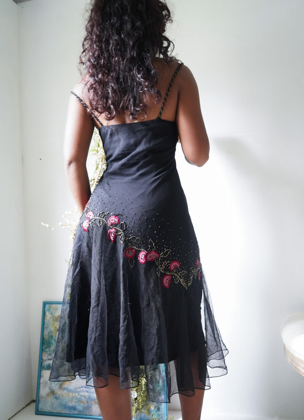 Y2K Silk Blend Embroidered and Beaded Midi Dress