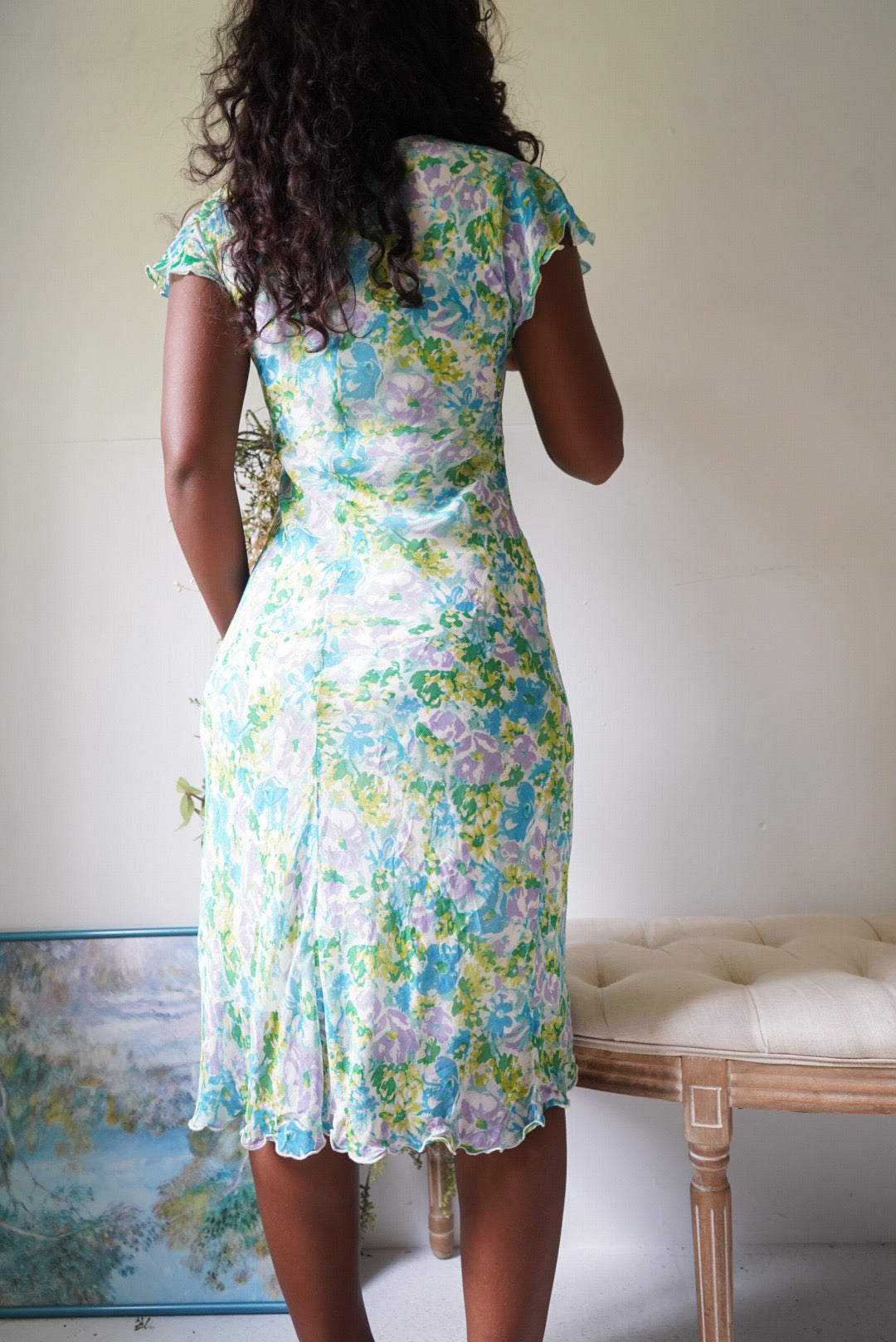 Y2K Tiny Watercolor Floral Midi Dress