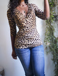 Y2K Mesh Animal Print Crossover Neckline Top